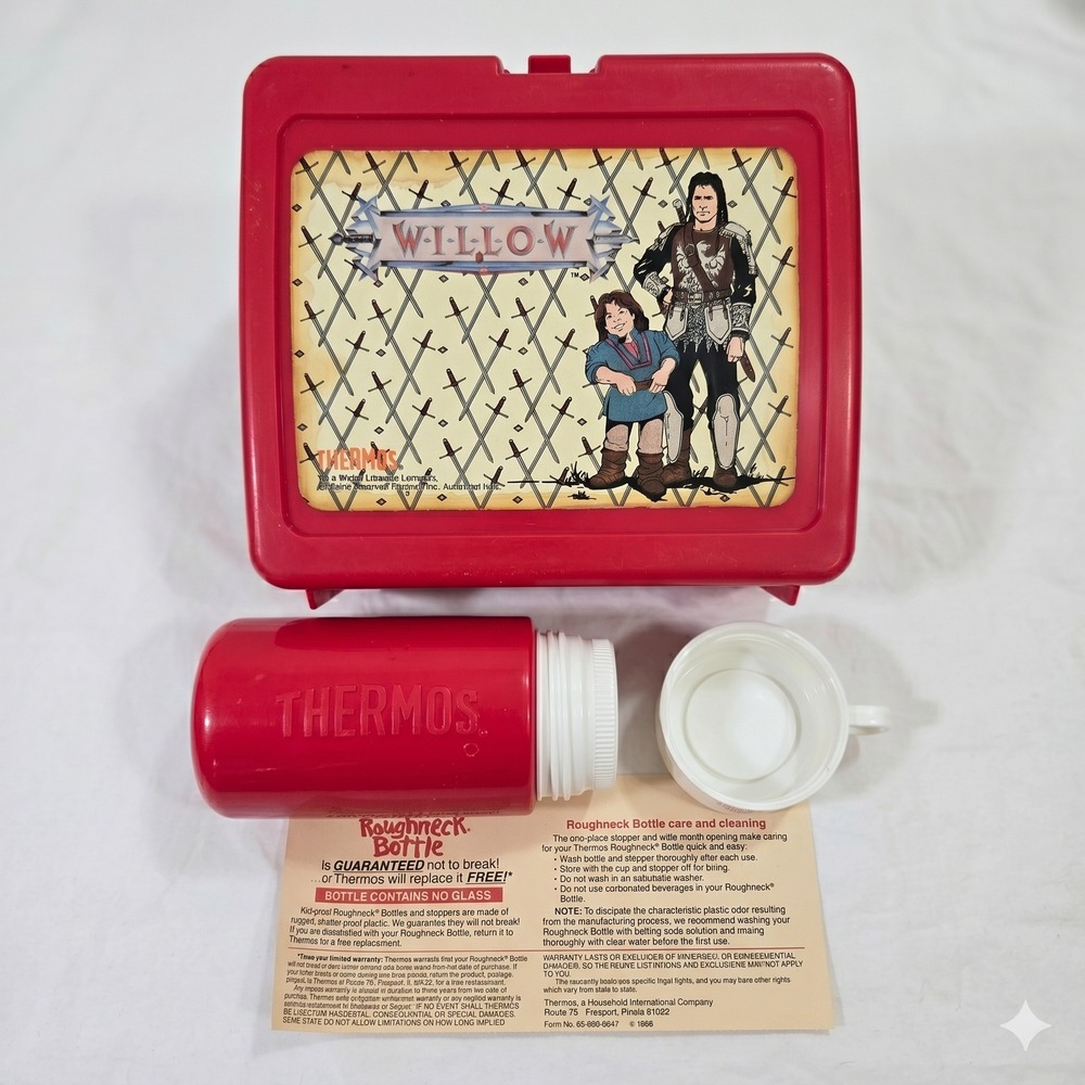 Vintage 1988 Willow Movie Lunchbox With Thermos Paper Insert Complete Red Rare